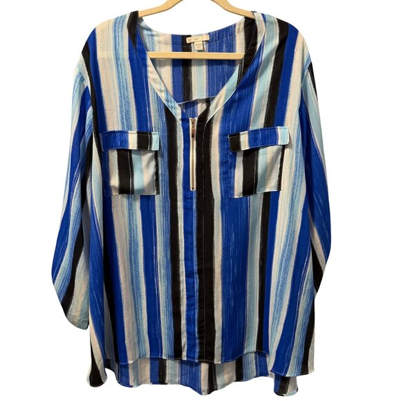 Cato Womens Blue/Black Striped Blouse Size 26/28W Polyester blouse - Picture 6 of 12